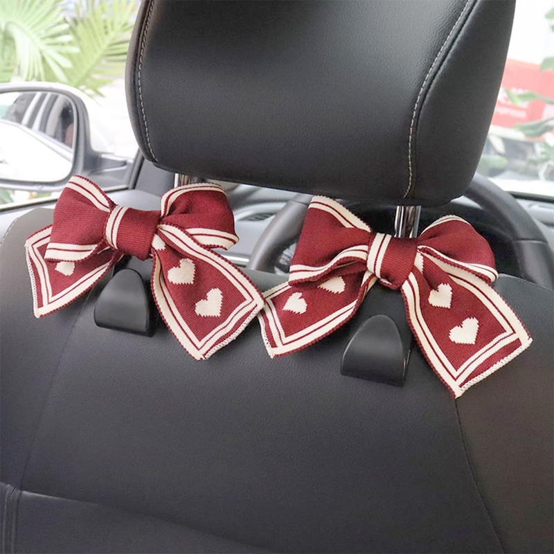 Mandark 2PCS Car Seat Headrest Hooks, Cute Bow Vehicle Hooks for Purses and Bags, Automotive Purse Hook Hanger Interior Decoration Accessories, Universal for SUV, Sedan, Truck (Red/White) - Image 4